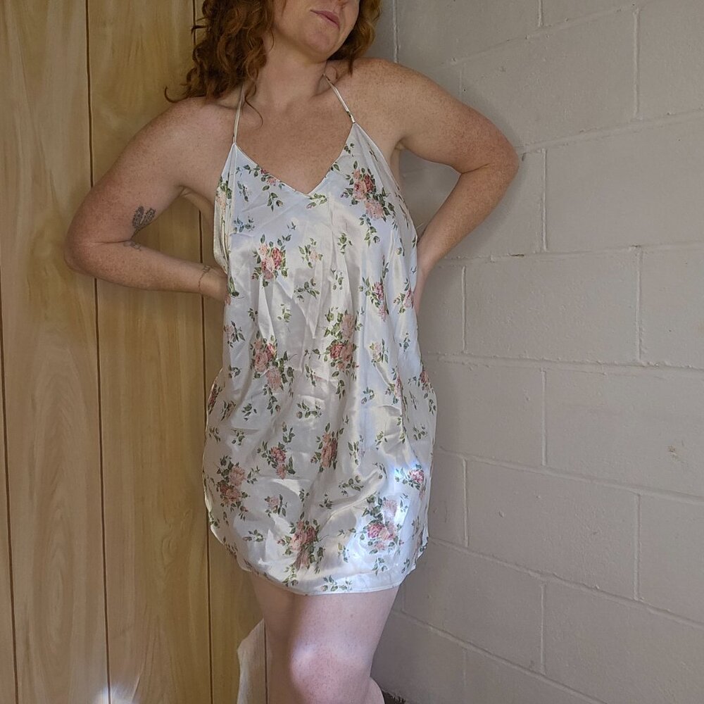 Vintage Coquette Femi Girly Festival Cottagecore White Floral Halter Slip Dress - Picture 13 of 13